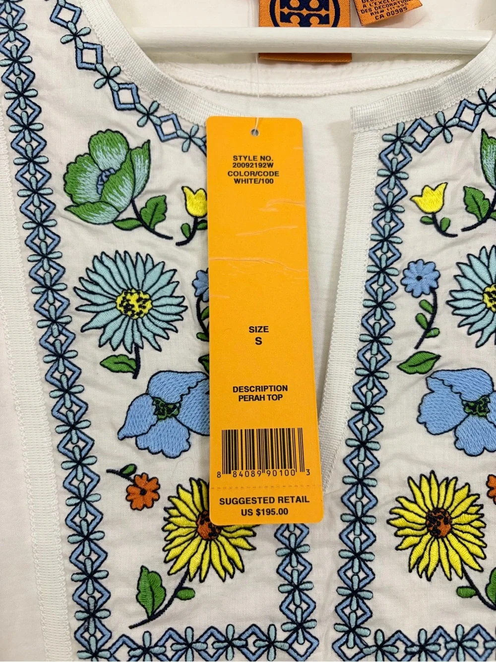 NWT Tory Burch Perah Floral Embroidered Cotton Peasant Boho Top Size S